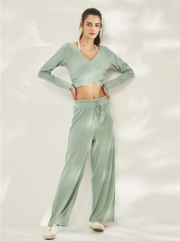 Moss Rose Rib Knit Wide Pants